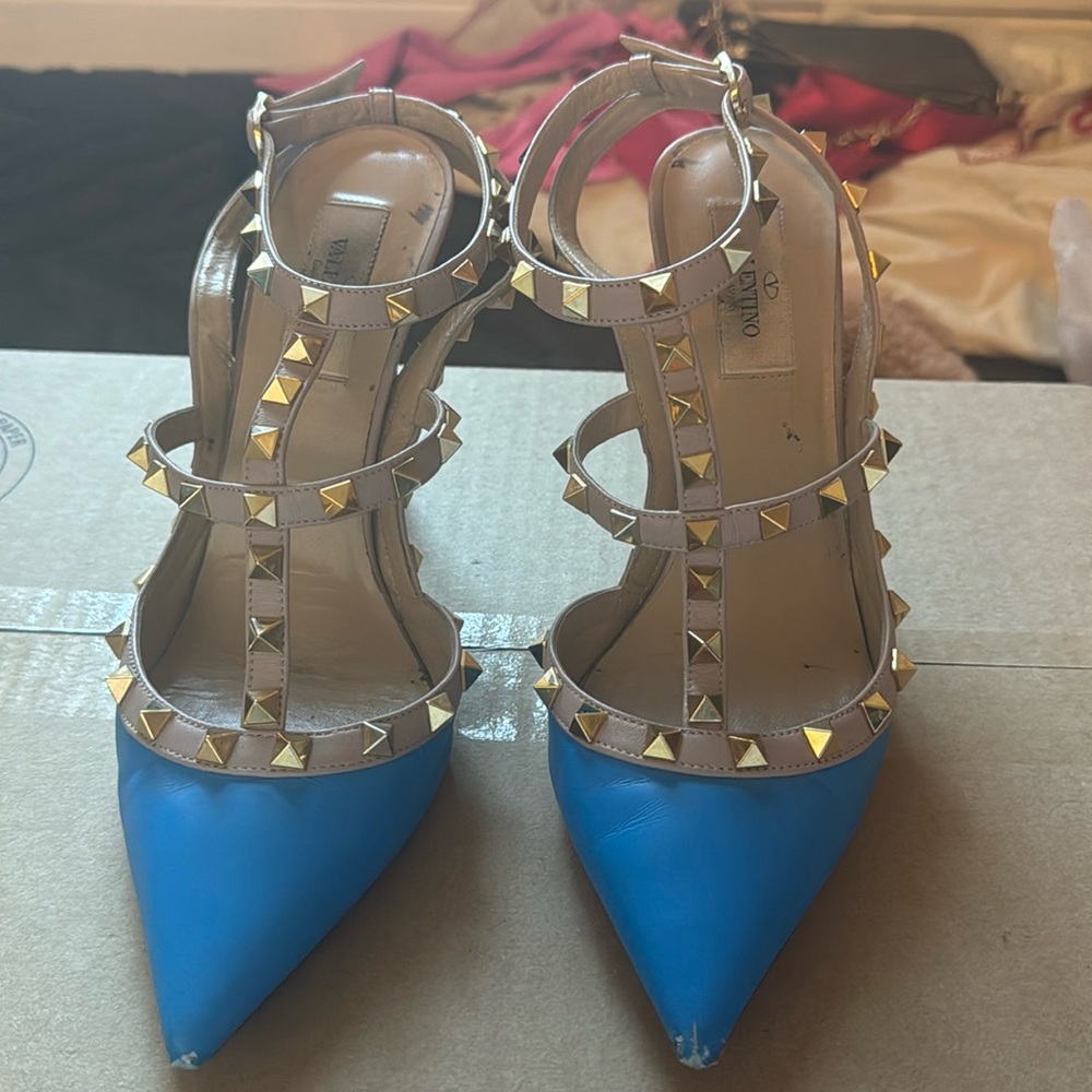 Authentic Leather Rockstud Ankle Strap 65mm Pumps